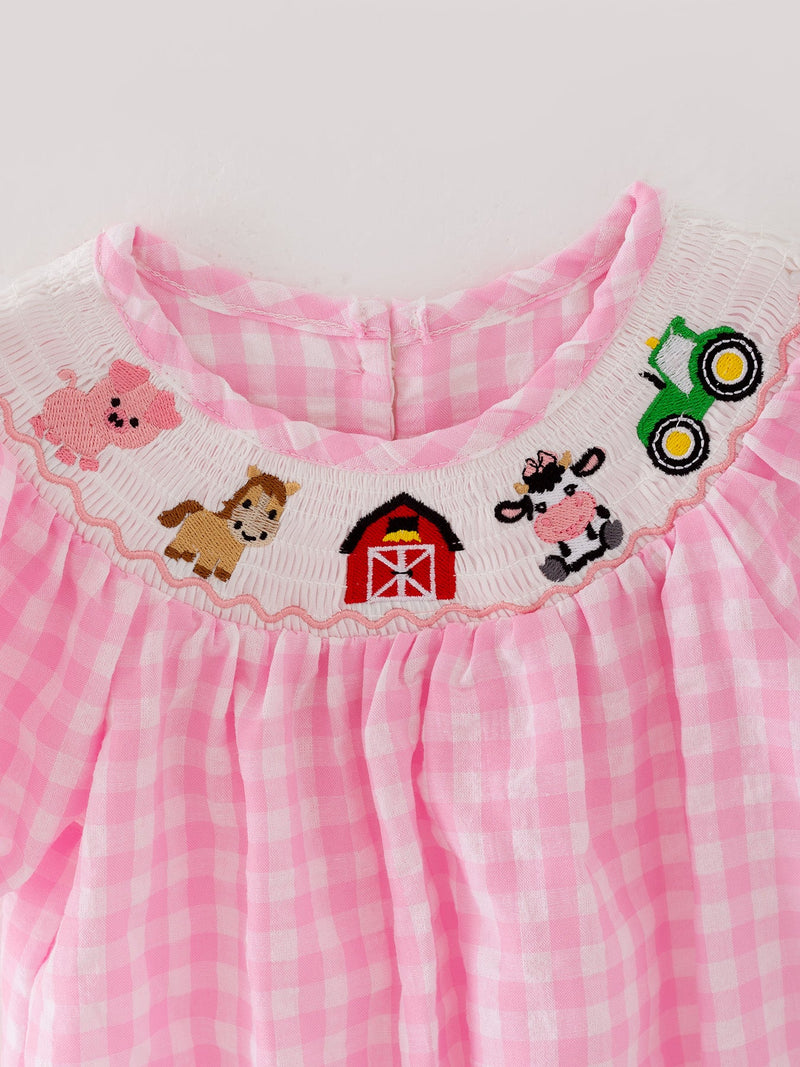 Farm Pink Smocking Embroidered Girls Romper - 6
