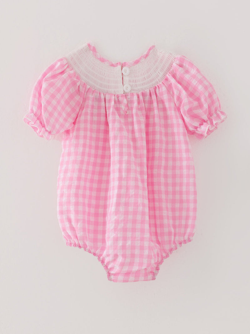Farm Pink Smocking Embroidered Girls Romper - 5