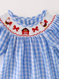 Farm Blue Smocking Embroidered Girls Dress - 4