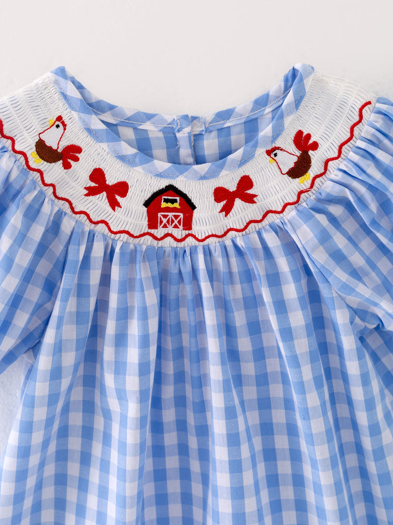 Farm Blue Smocking Embroidered Girls Dress - 4