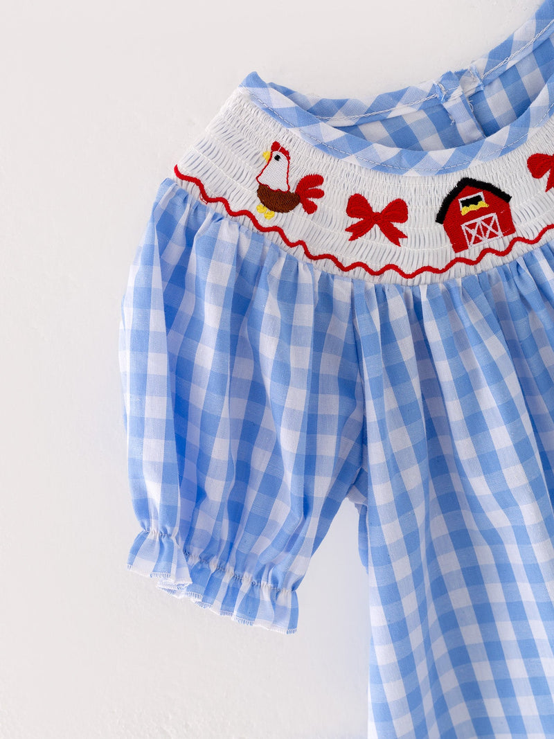 Farm Blue Smocking Embroidered Girls Dress - 5