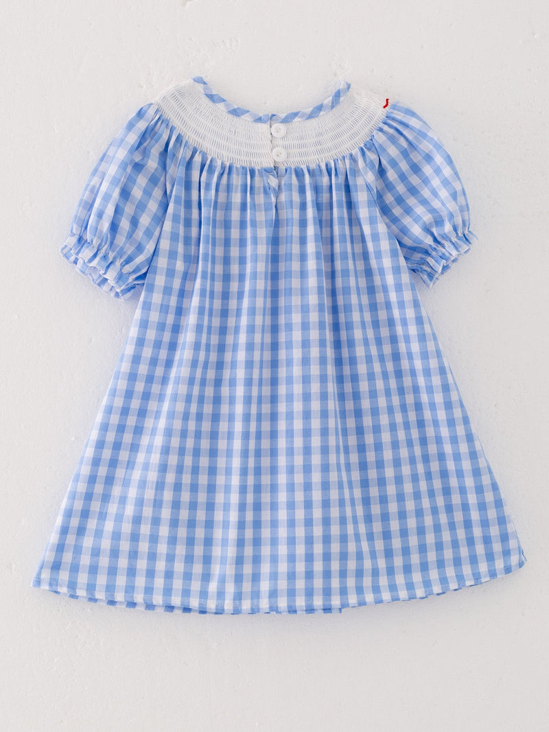 Farm Blue Smocking Embroidered Girls Dress - 3