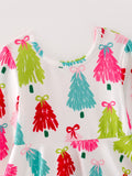 Christmas Tree Print Long Sleeve Dress - 2