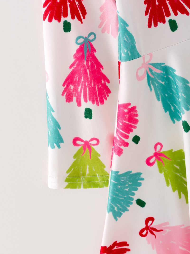 Christmas Tree Print Long Sleeve Dress - 3