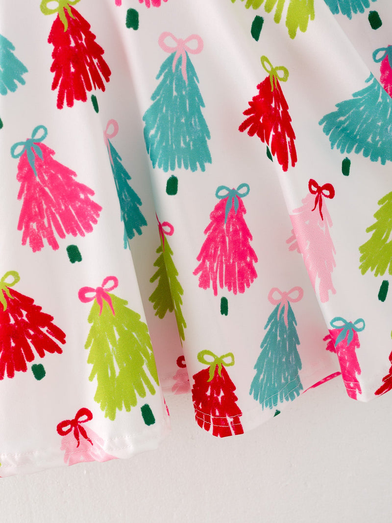 Christmas Tree Print Long Sleeve Dress - 4