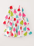 Christmas Tree Print Long Sleeve Dress - 5