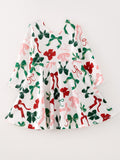 Girls Christmas Bow Print Dress - 1