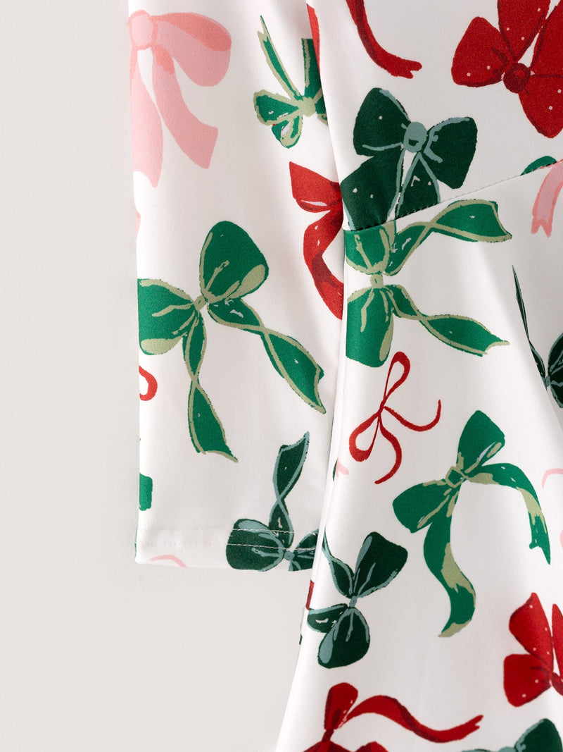 Girls Christmas Bow Print Dress - 4