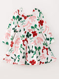 Girls Christmas Bow Print Dress - 2