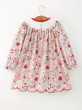Christmas Red Floral Girls Dress Candy Cane Bow Embroidery Dress - 2