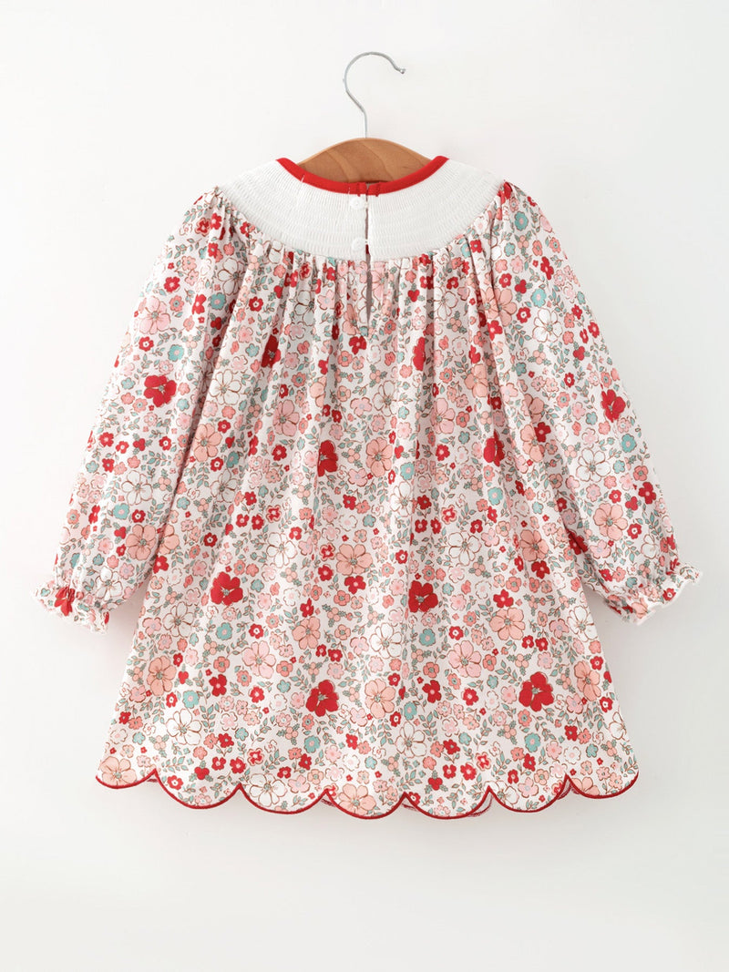 Christmas Red Floral Girls Dress Candy Cane Bow Embroidery Dress - 2