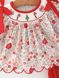 Christmas Red Floral Baby Girl Outfit Set Embroidery Bloomer Set - 2