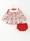 Christmas Red Floral Baby Girl Outfit Set Embroidery Bloomer Set - 5