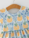 Fall Girls Pumpkin Patch Dress Lace Trim with Pockets - 3