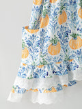 Fall Girls Pumpkin Patch Dress Lace Trim with Pockets - 4