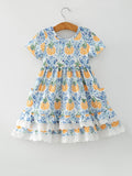 Fall Girls Pumpkin Patch Dress Lace Trim with Pockets - 2