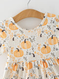 Fall Orange Girls Pumpkin Patch Pockets Dress Lace Trim - 4