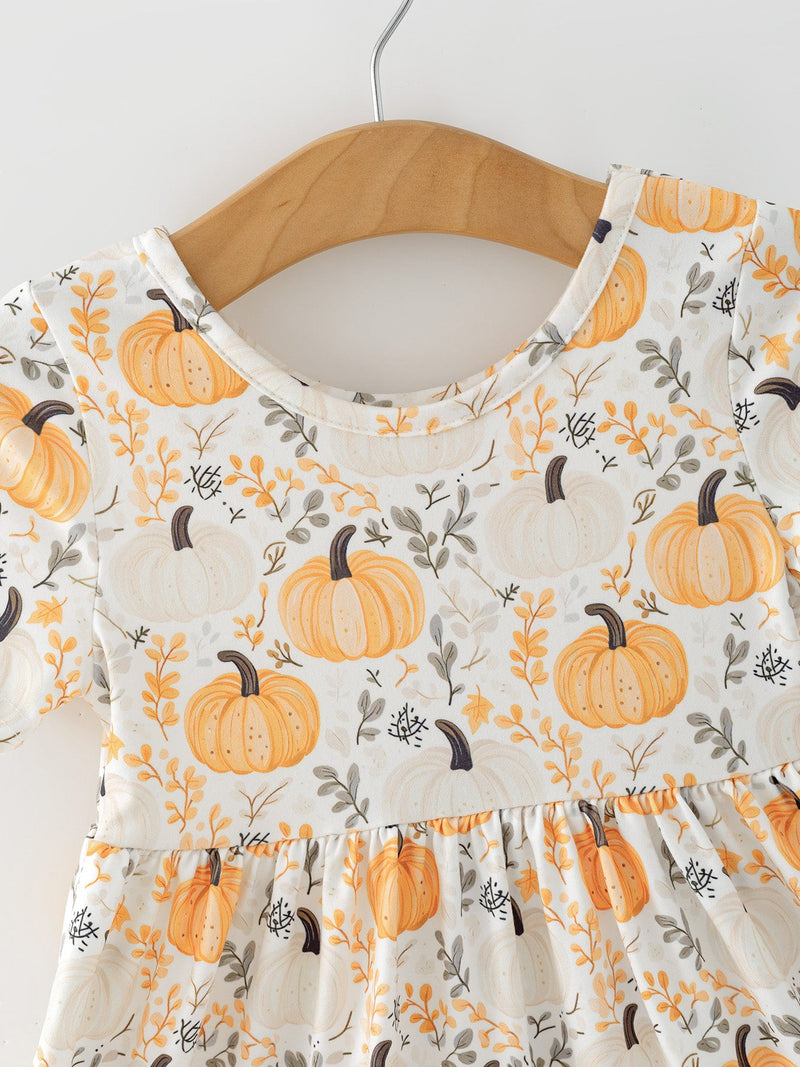 Fall Orange Girls Pumpkin Patch Pockets Dress Lace Trim - 4