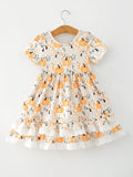 Fall Orange Girls Pumpkin Patch Pockets Dress Lace Trim - 1