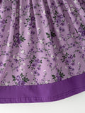 Purple Floral Girls Dress Bow Petal Collar Ruffle Hem Dress - 3