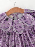 Purple Floral Girls Dress Bow Petal Collar Ruffle Hem Dress - 4