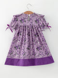 Purple Floral Girls Dress Bow Petal Collar Ruffle Hem Dress - 2