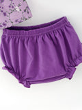 Floral Girls Outfit Set Purple Puff Sleeve Top Bloomers Set - 3