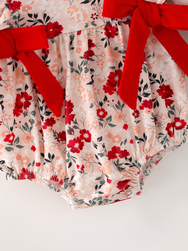 Fall Floral Baby Girl Romper Ruffle Bow Long Sleeve - 3