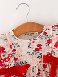 Fall Floral Baby Girl Romper Ruffle Bow Long Sleeve - 4