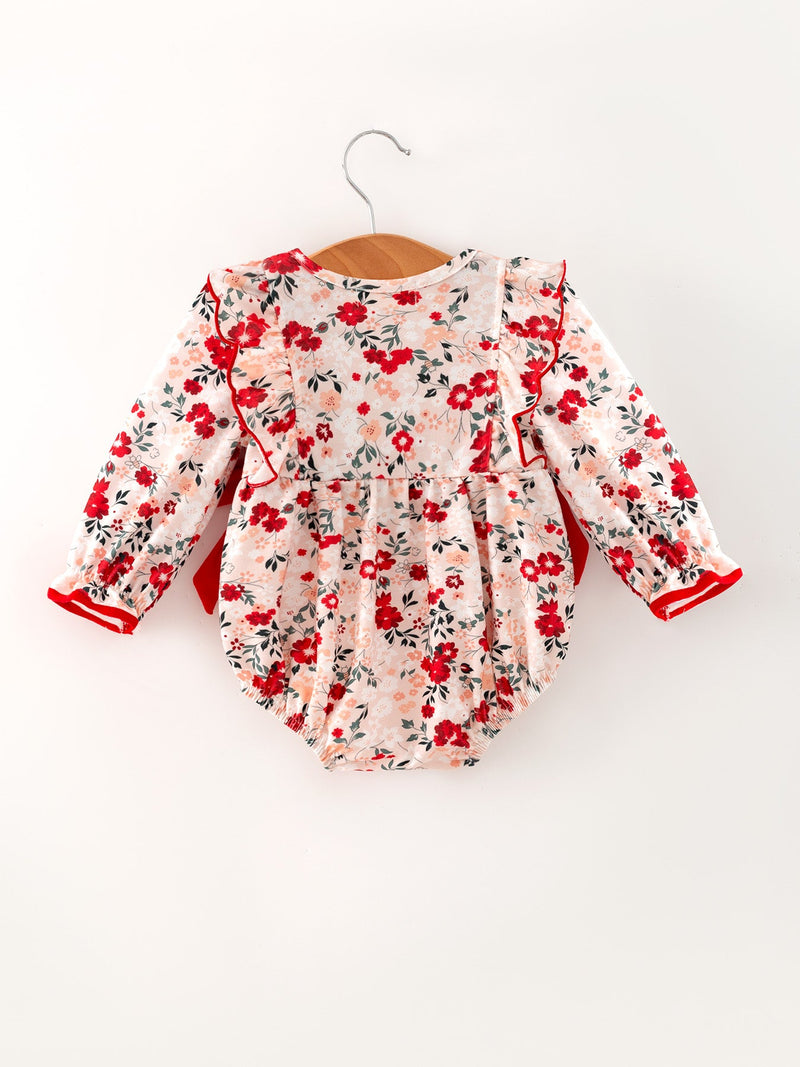 Fall Floral Baby Girl Romper Ruffle Bow Long Sleeve - 2