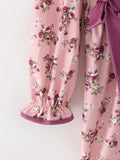Fall Purple Rose Floral Girl Dress Bow Ruffle Long Sleeve Scalloped Hem - 5