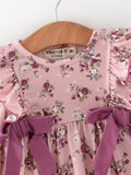 Fall Purple Floral Baby Girl Romper Bow Ruffle Long Sleeve - 3
