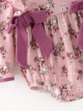 Fall Purple Floral Baby Girl Romper Bow Ruffle Long Sleeve - 4