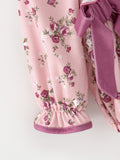 Fall Purple Floral Baby Girl Romper Bow Ruffle Long Sleeve - 5