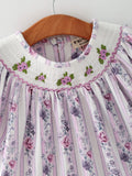 Fall Purple Floral Smocked Embroidered Girl Dress - 4