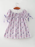 Fall Purple Floral Smocked Embroidered Girl Dress - 2