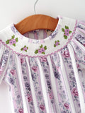 Fall Purple Floral Smocked Embroidered Baby Girl Romper - 3