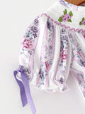 Fall Purple Floral Smocked Embroidered Baby Girl Romper - 5