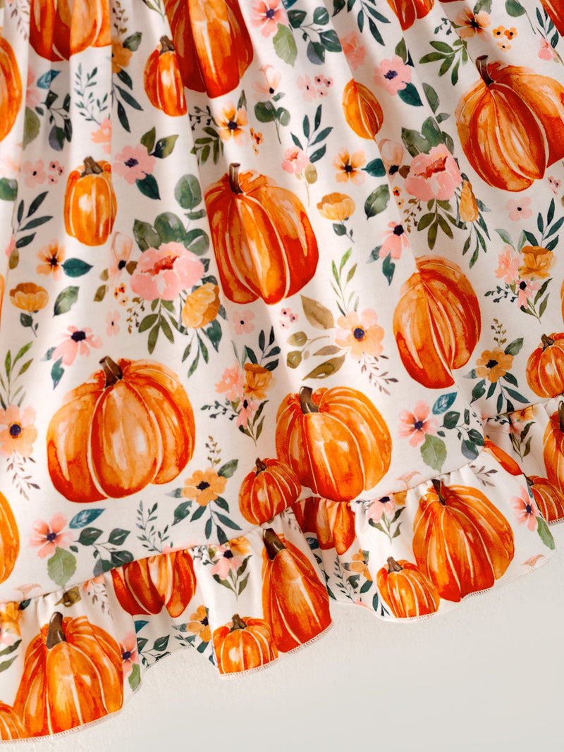 Girls FALL Pumpkin Print Long Sleeve Dress - 6