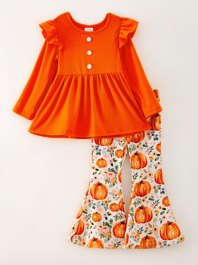 Girls Fall Pumpkin Print Set - 1