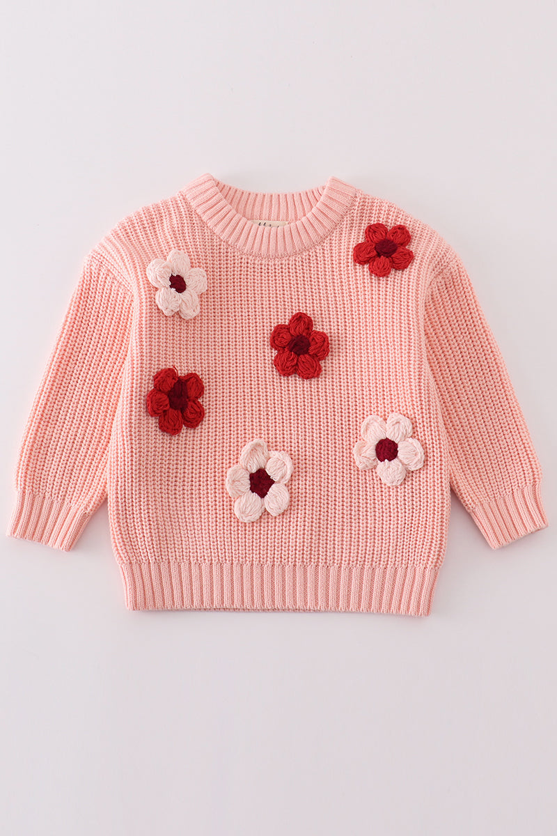 Pink floral hand-embroidery jumper sweater - 1