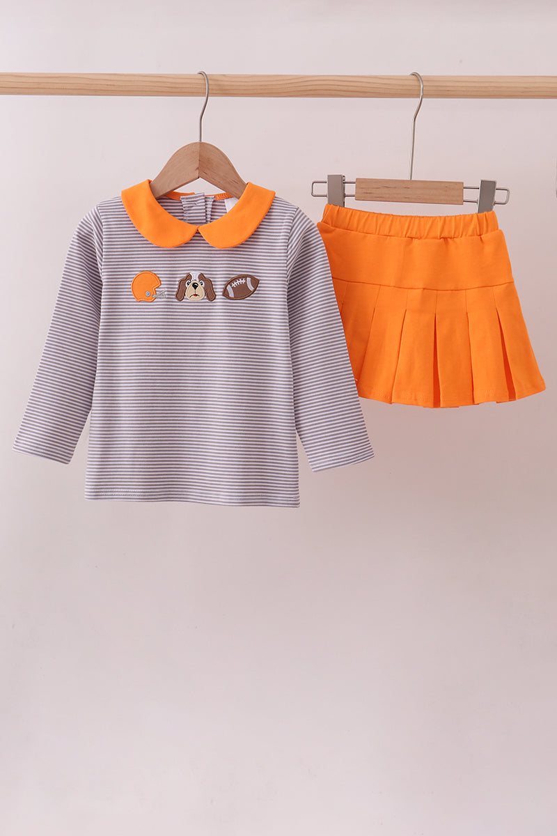 Premium Orange Tennessee stripe football embroidery skorts set - 1