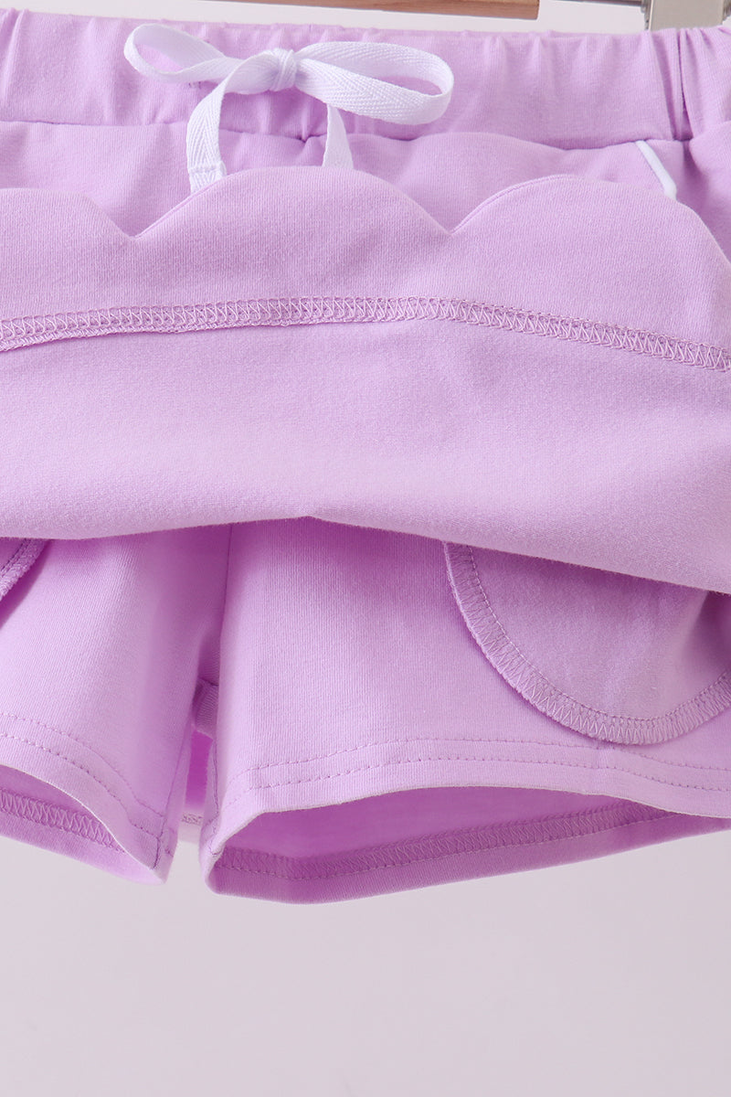 Purple scallop hem bow skort - 3