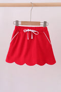 Red scallop hem bow skort - 1