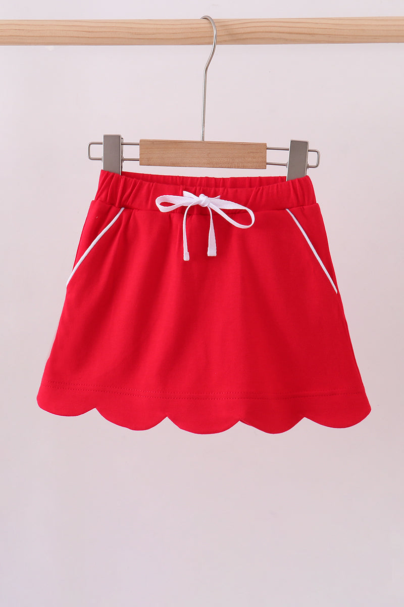 Red scallop hem bow skort - 1