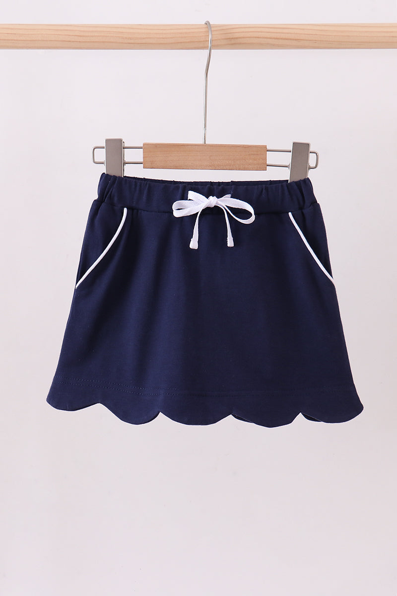 Navy scallop hem bow skort - 1