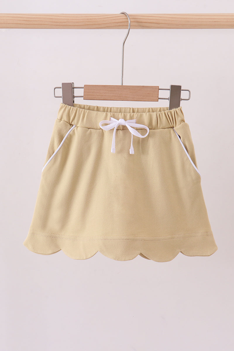 Khaki scallop hem bow skort - 1