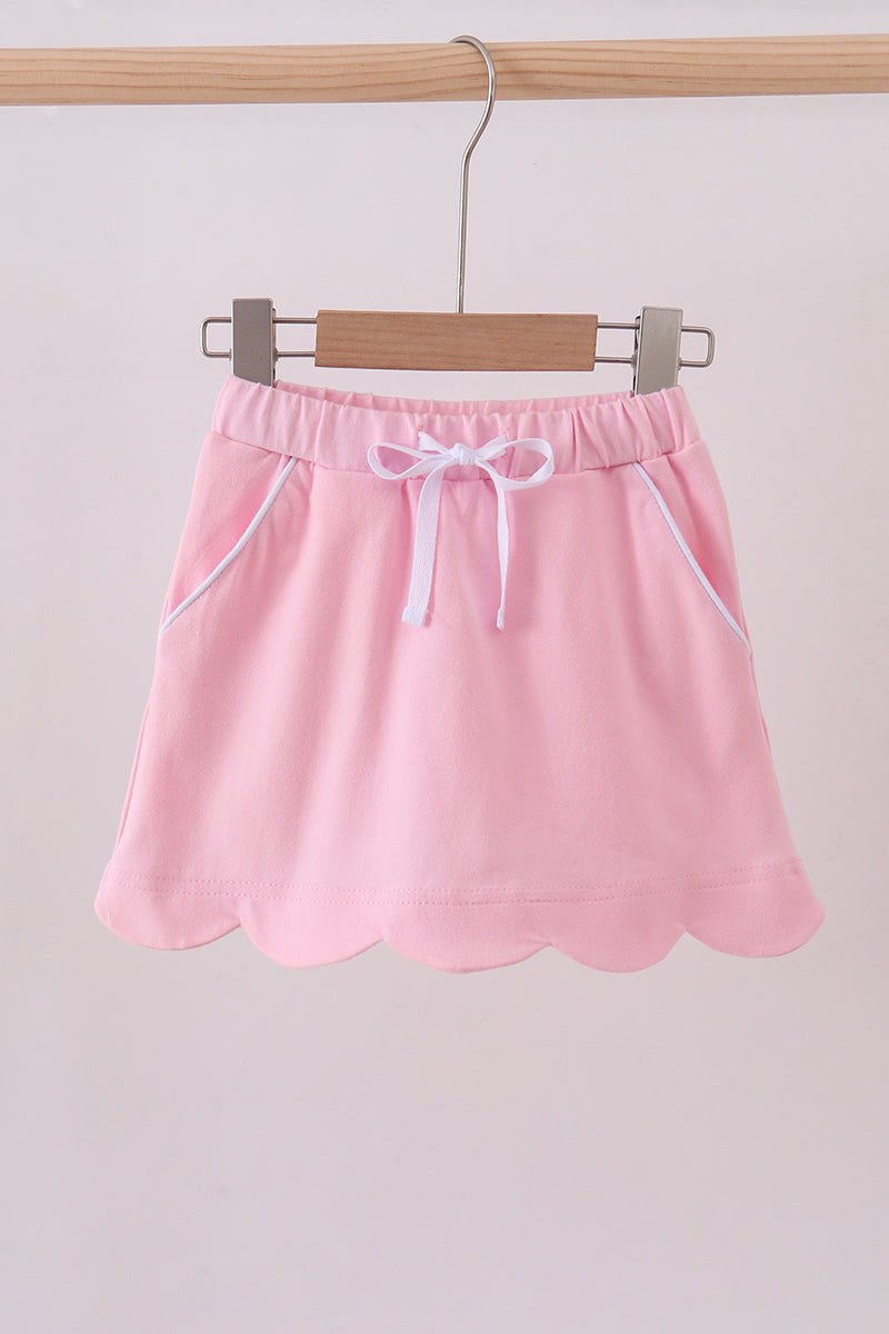 Pink scallop hem bow skort - 1