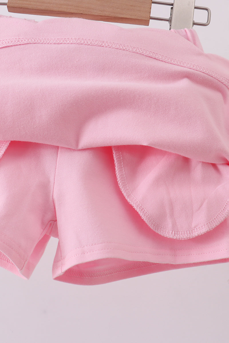 Pink scallop hem bow skort - 4