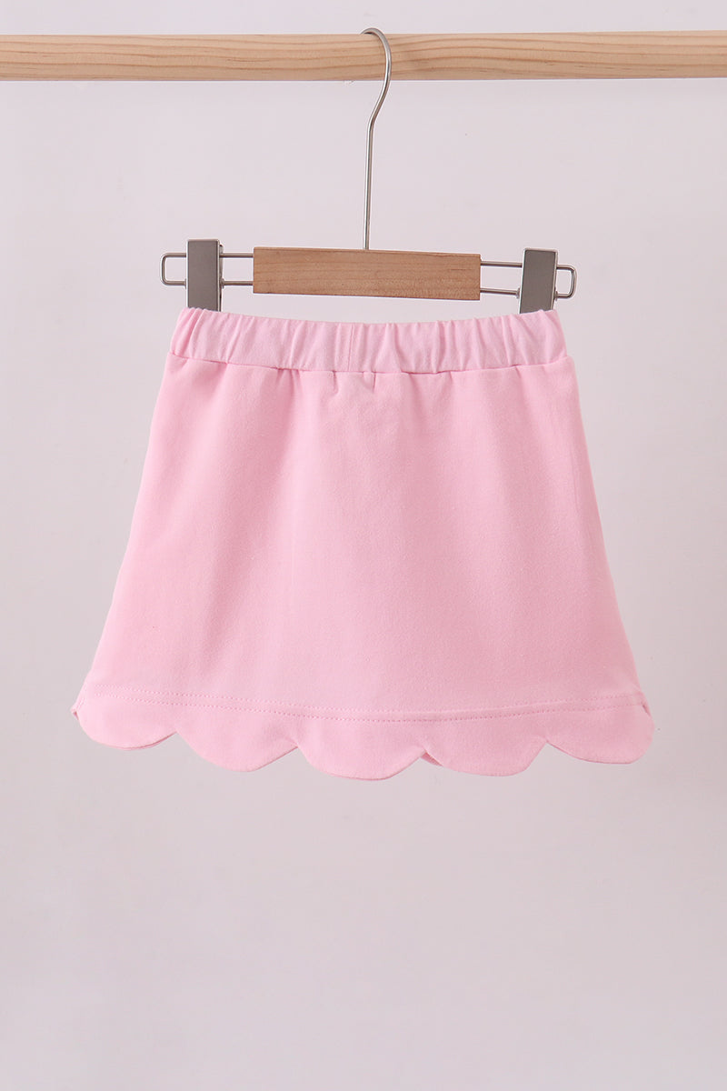 Pink scallop hem bow skort - 5